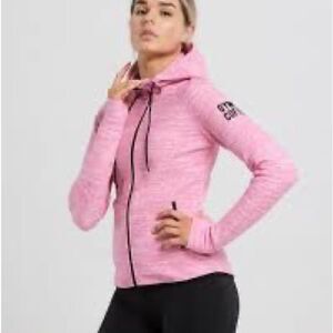 Gym+Coffee Athleisure Pink Fleck Zip Up Hoodie with Pockets and Thumbhole Small